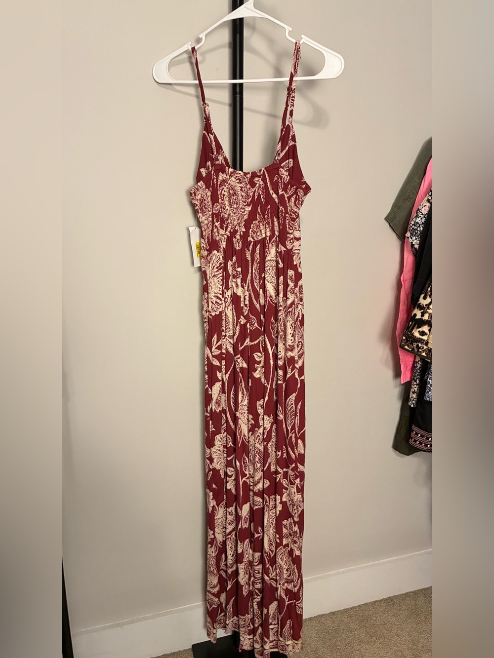 New! Angie Red Boho Floral Print Sleeveless Jumpsuit Wide Leg Adj Straps Small - Picture 3 of 5